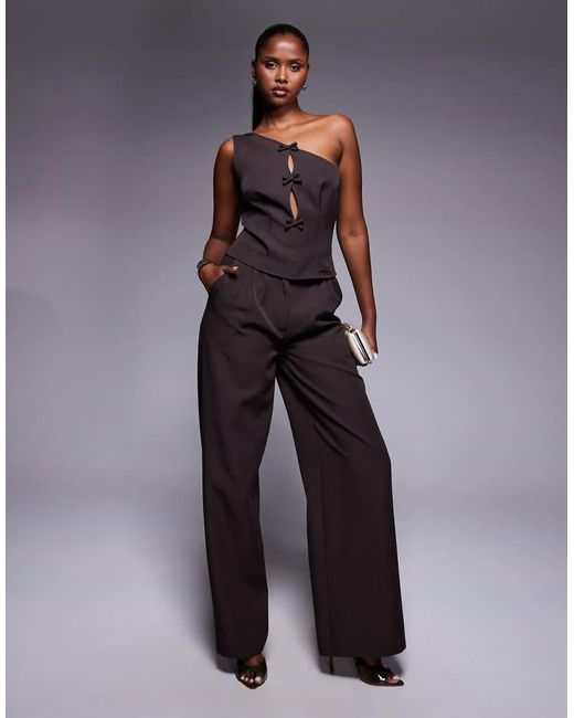 Kaiia Blue Exclusive Pleat Detail Wide Leg Tailored Trousers Co-Ord Chocolate