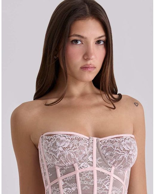 House Of Cb Pink Ayana Lace Boned Corset Top