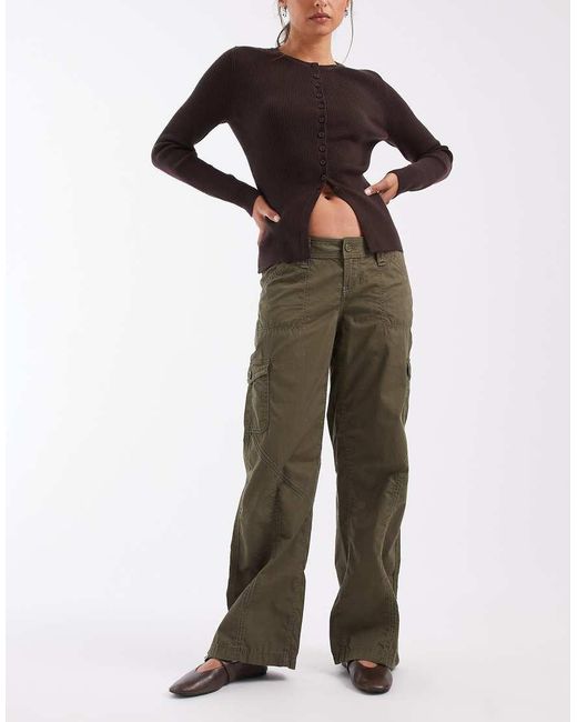 Hollister Green Low Rise Wide Leg Adjustable Waist Pants
