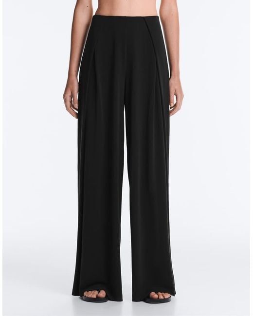 Oysho White Modal Blend Straight-Leg Trousers With Side Pleat