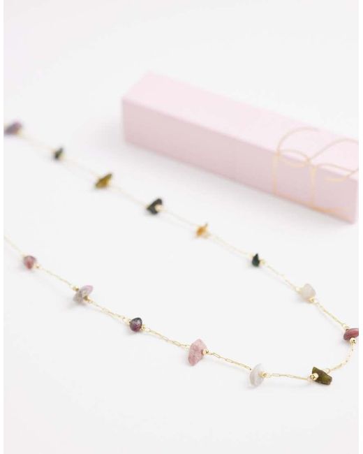 ASOS Blue Dainty Necklace With Pink Chipping Detail