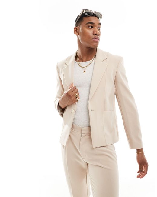 ASOS Natural Slim Fit Suit Jacket With Panel Detail for men