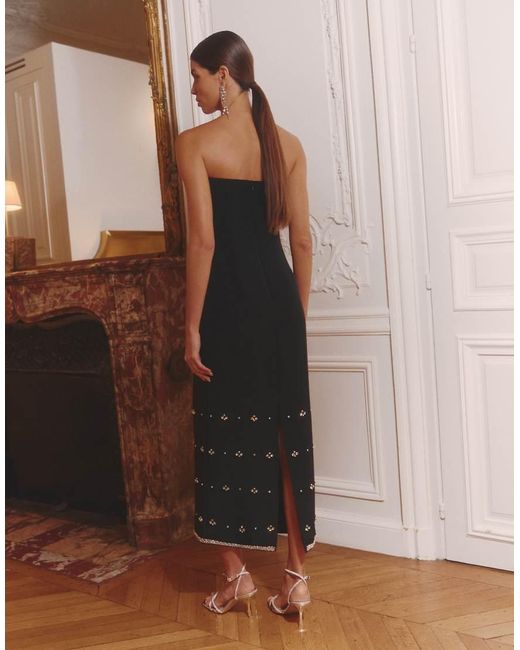 4th & Reckless Brown Structured Bandeau Embellished Hem Maxi Dress