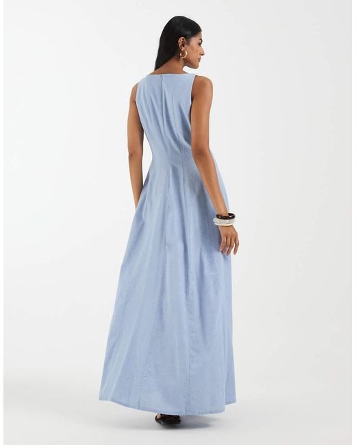 Vero Moda Blue Sleeveless Seam Detail Full Skirt Midi Dress