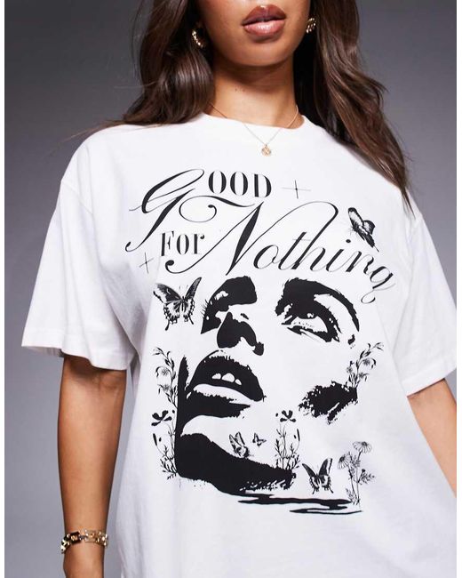 Good For Nothing Gray Graphic Print Oversized T-Shirt