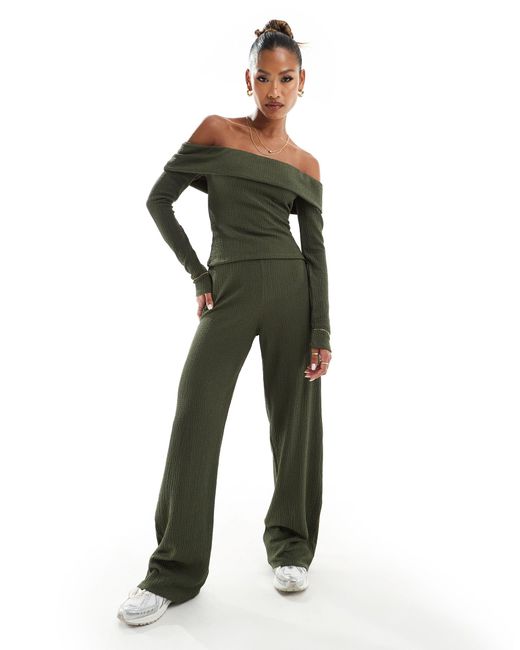 ASOS Green Co-ord Textured Wide Leg Trousers