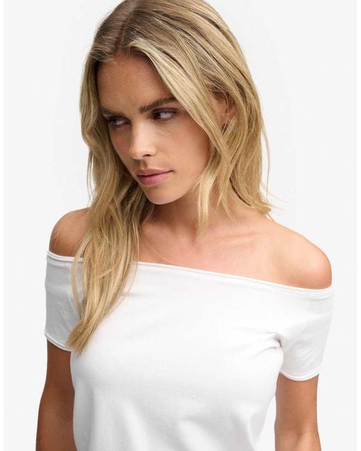 Superdry White Bardot Short Sleeve Off Shoulder Top