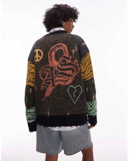 AllSaints Black Akki Collegiate Graphic Cardigan