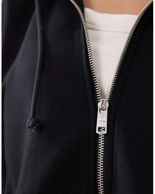 Abercrombie & Fitch Black Ypb Cropped Full-zip Fleece Hoodie