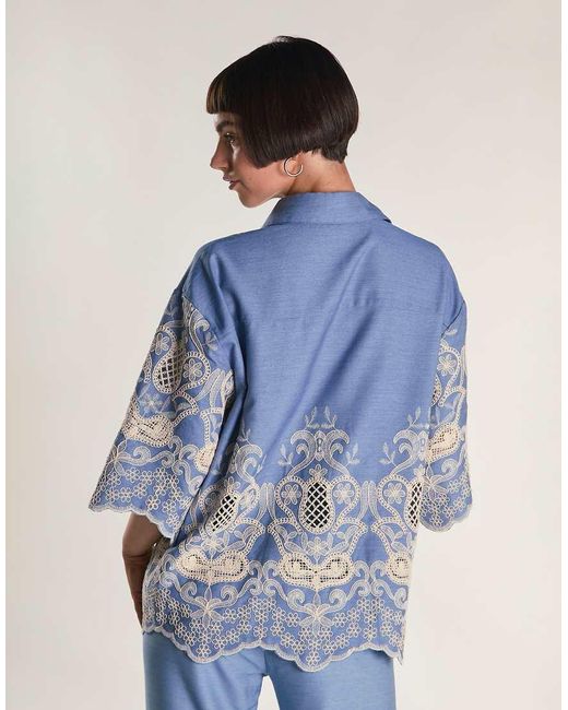Glamorous Blue Embroidered Oversize Shirt