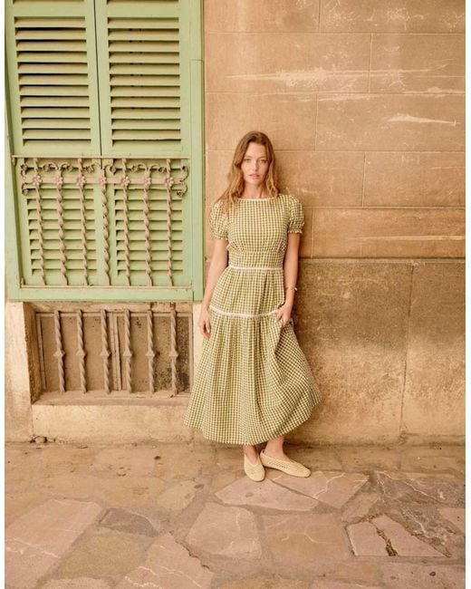 Nobody's Child Green Gingham Lace Trim Dara Midi Dress