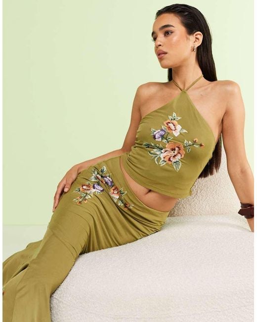 Falda Larga Verde De Corte Sirena Con Diseño Bordado De (Parte De Un Conjunto) ASOS de color Green
