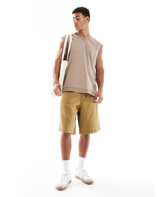 Top Senza Maniche Oversize Color Pietra Con Cuciture A Contrasto E Scollo A V di ASOS in White da Uomo