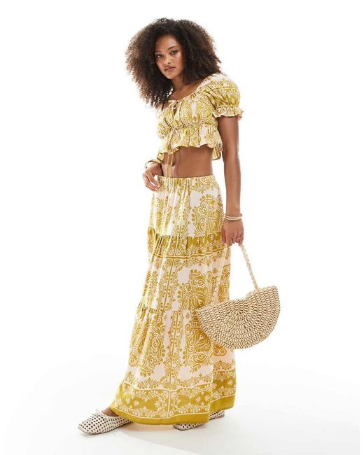 Wednesday's Girl Metallic Printed Tiered Maxi Skirt Co-ord