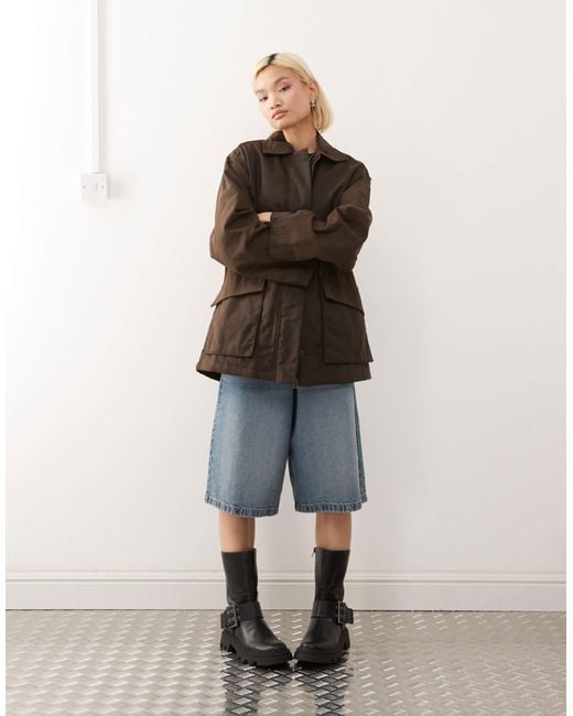 Weekday Black Oversized Wax Barn Jacket
