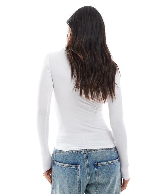 Top manches longues nervuré à encolure dégagée Cotton On en coloris White