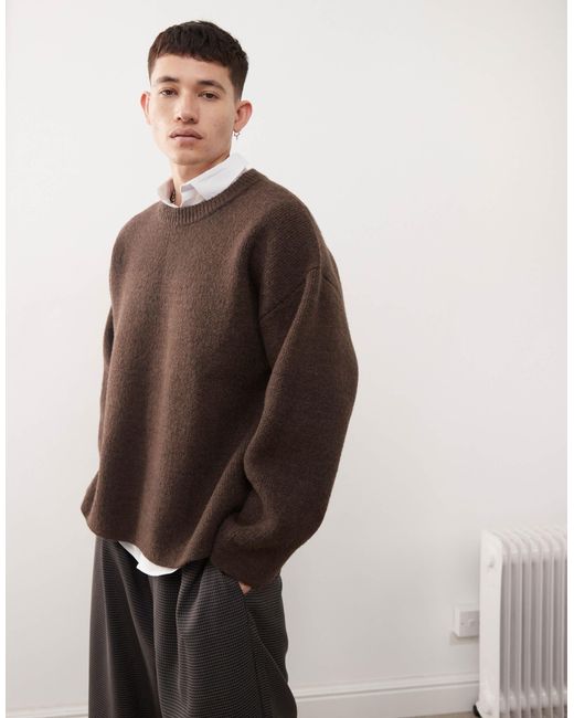 Weekday Brown Teo Wool Blend Oversized Jumper for men