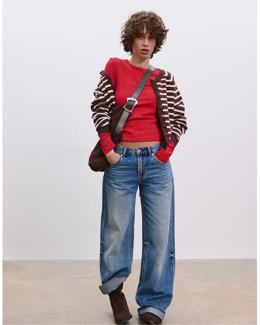 Stradivarius Red Long Sleeve Basic T-shirt