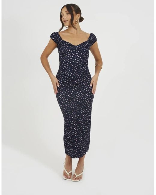 Brave Soul Blue Jersey Cap Sleeve Floral Textured Maxi Dress