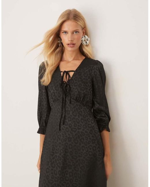 Lovedrobe Black Animal Jacquard Tie Neck High-Low Hem Dress