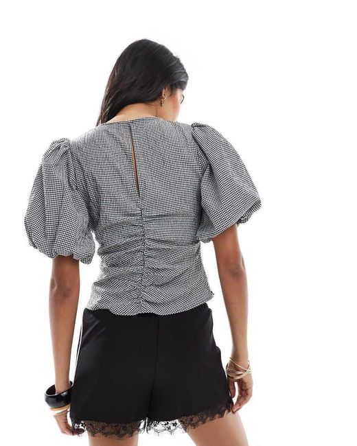 ASOS Top Met Pofmouwen En Gerimpelde Voorkant in het Gray