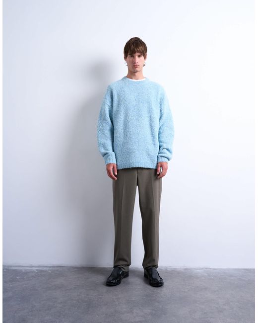 Topman Blue Relaxed Fit Boucle Jumper for men