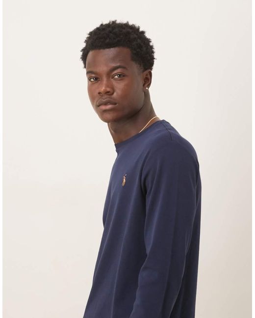 Polo Ralph Lauren Custom-Fit T-Shirt Van Pimakatoen Met Icoonlogo En Lange Mouwen in het Blue voor heren