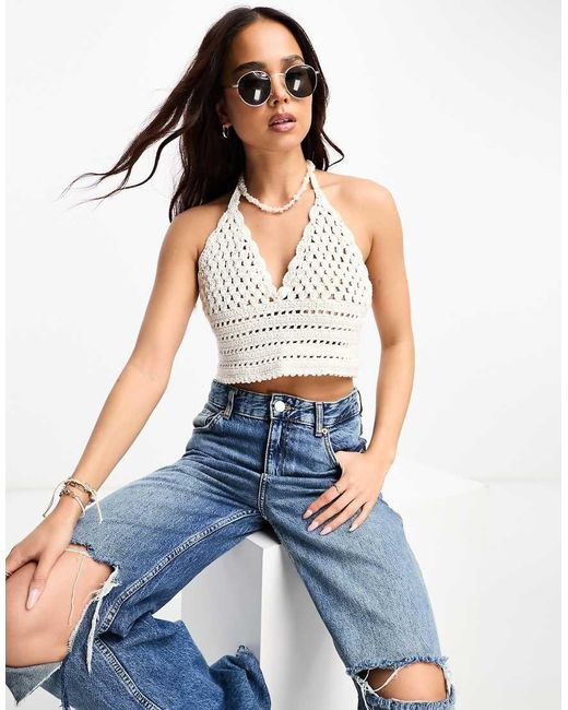 ASOS Blue Crochet Halter Neck Top