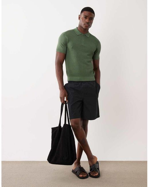 Mango Green Quarter Zip Poloshirt for men