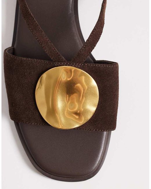 Nobody's Child Brown Real Suede Metal Disc Detail Slip On Sandals