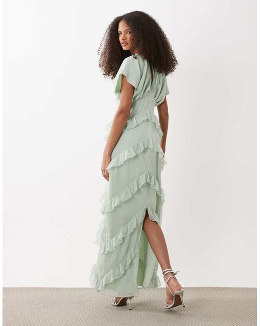 Pretty Lavish White Chiffon V-neck Ruffle Maxi Dress