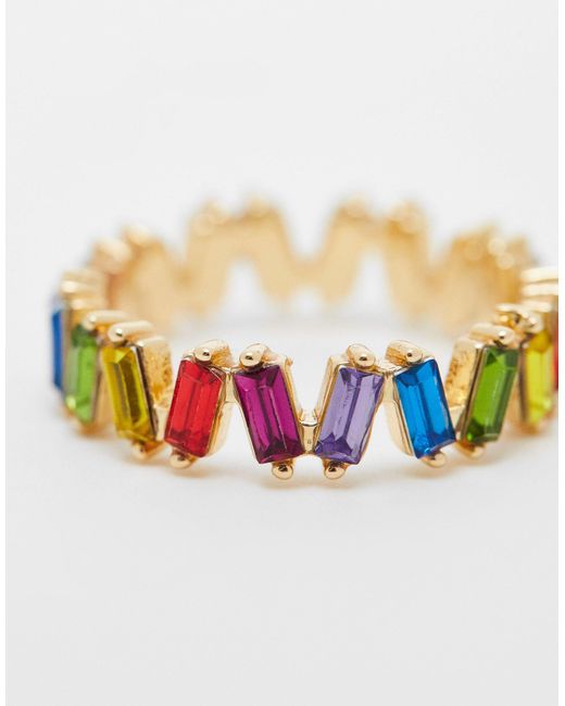 ASOS White Ring With Rainbow Baguette Crystals