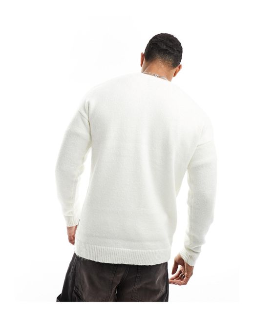 Only & Sons White Oversized Drop Shoulder Knit Jumper for men
