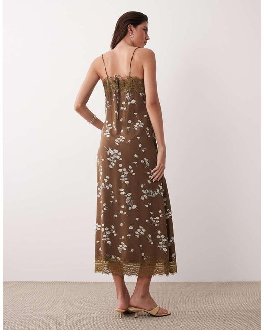 ASOS Natural Cami Maxi Slip Dress With Lace Trims