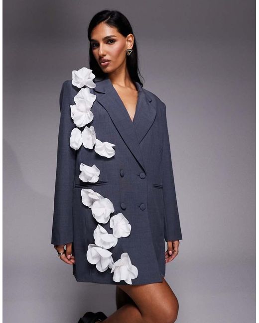 ASOS Blue Blazer Dress With 3d Floral Detail