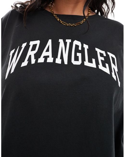 T-shirt corta squadrata sbiadito con logo di Wrangler in Black