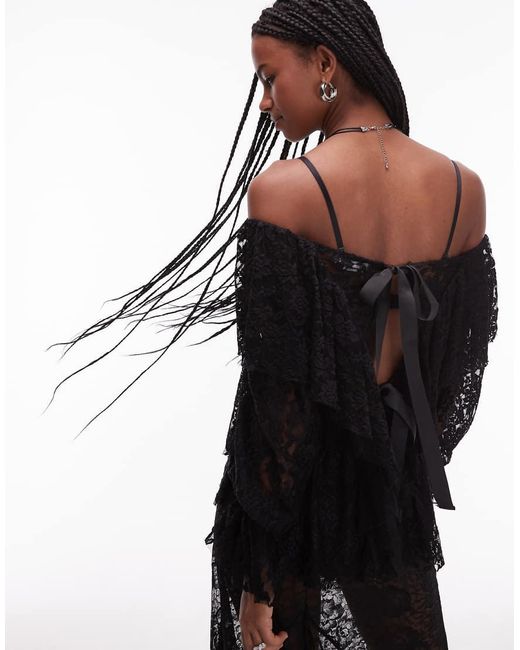 ASOS Black Lace Frill Detail Volume Blouse