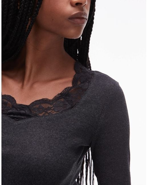 ASOS Black – langärmliges, geripptes oberteil