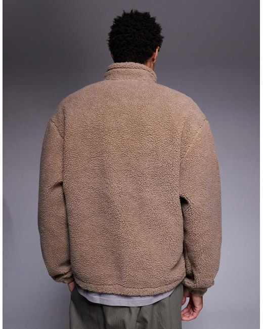 ASOS Gray Relaxed Funnel Neck Zip Through Borg Sweatshirt for men
