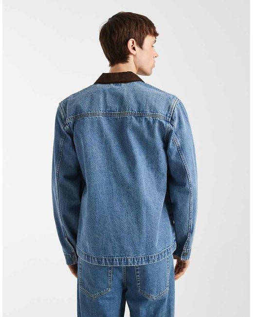 Redefined Rebel Blue Wallace Denim Utility Style Jacket With Contrast Collar for men