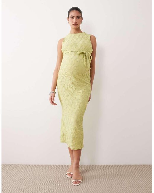 Mama.licious Green Mamalicious Materniy Textured Jersey High Neck Maxi Dress