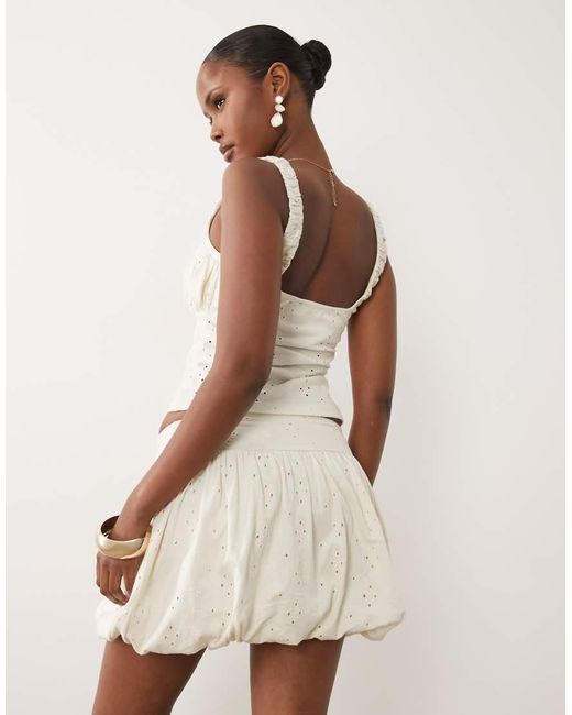ASOS Natural Co-Ord Broderie Puffball Mini Skirt