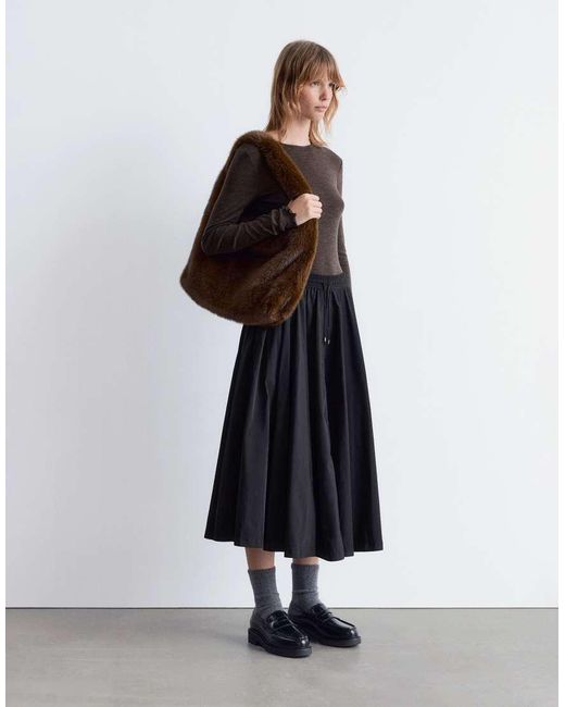 & Other Stories Brown Pure Wool Lettuce Edge Long Sleeve Top With Thumbhole Detail