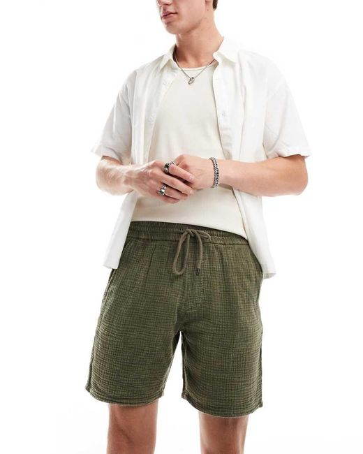 Only & Sons Green Pull On Textured Shorts for men