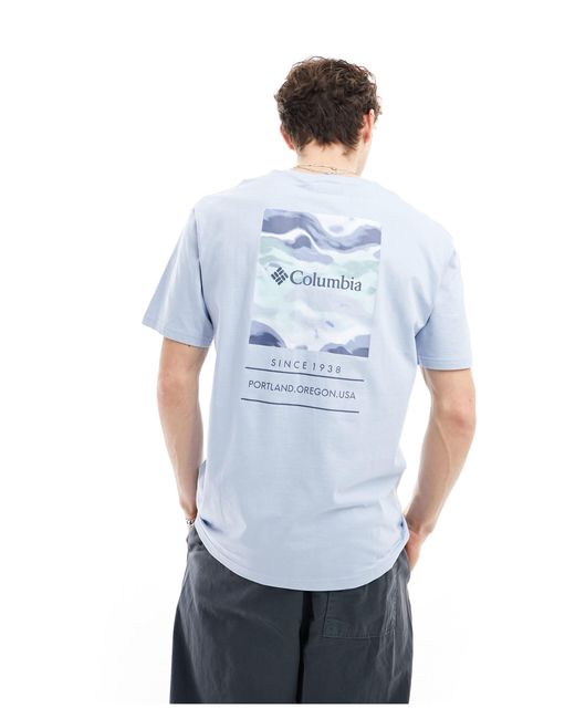 Camiseta azul con estampado en la espalda barton springs exclusiva en asos Columbia de hombre de color White