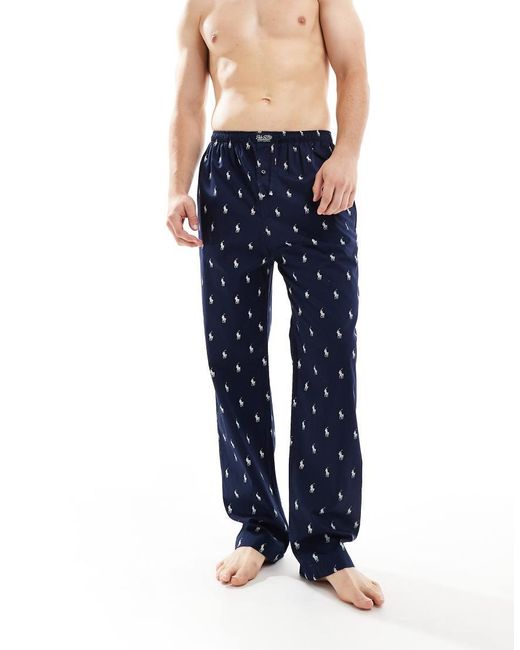 Polo Ralph Lauren Blue Lounge Trousers With All Over Logo for men