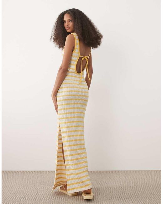 ASOS Brown Textured Scoop Neck Midi Dress With Open Back