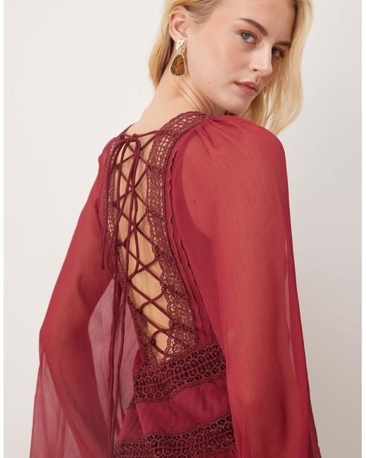 chinese dress ladies Rent Asos Design Lace Mini Dress With Pleated Chiffon And Satin Belt In  Rust Orange