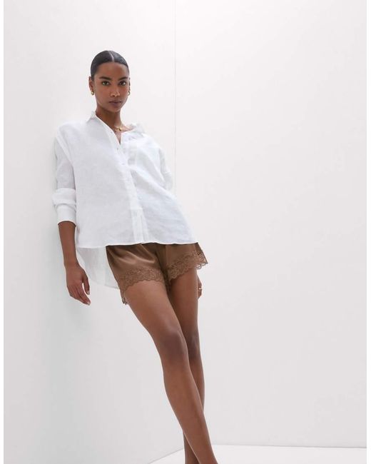 Intimissimi White The Pure Linen Plain-Weave Linen Shirt