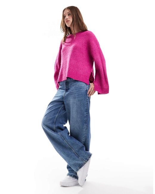 Pull court en maille côtelée duveteuse JJXX en coloris Pink